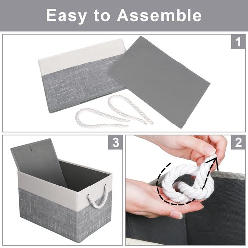 Fab totes Storage Bins [4-Pack], Foldable Storage Baskets for Organizing Toys, Books, Shelves, Closet, Large Storage Box with Rope Handles, Sturdy Organizer Bins, White & Grey