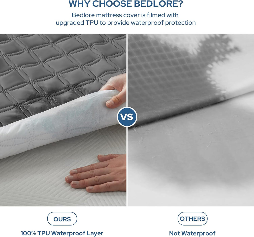 Skiennix Waterproof Mattress Protector - Noiseless Twin Size Pad with Deep Pocket | Breathable Gray Cover
