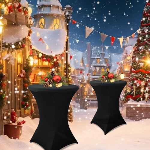 HAORUI 10 Pack Spandex Cocktail Table Covers, Fitted Round Highboy Stretch Table Cloths for Party, Bar, Wedding, Birthday, Banquet (Black, Fit for 30-32" Diameter x 42" Height Tables)