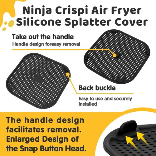 2 PCS Updated Heat Resistant Splatter Screen Compatible with Ninja Crispi Air Fryer Accessories;Food-Grade Silicone Splatter Shield Compatible with Ninja FN101-Prevent Oil Splatter.(Gray & Black)