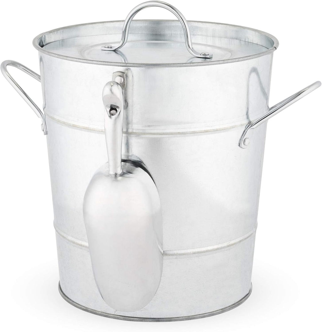 Twine Insulated Ice Bucket With Lid & Scooper for Parties - Galvanized Metal Bucket Cooler & Drink Tub Holds 1 Gallon