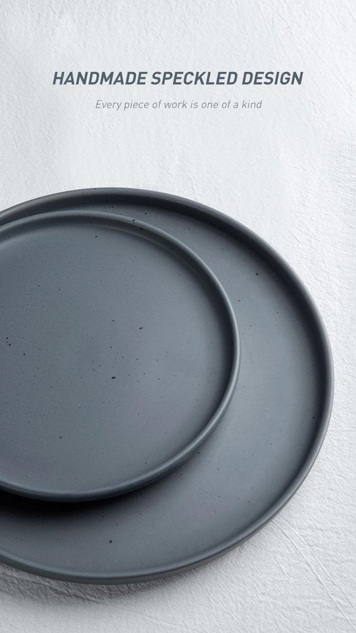 Famiware Dawn Plates and Bowls Sets, 12 Pieces Stoneware Dinnerware Sets, Dishes Set for 4, Microwave and Dishwasher Safe, Speckled Charcoal