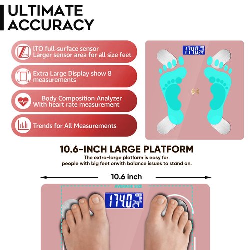 Digital Simple Bathroom Scale, Home Practical Body Fat Scale with Led Display, Body Composition Analyzer with Smartphone Application (Pink)