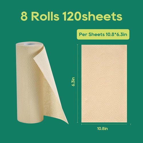 ECOlipak Paper Towels - Soft & Absorbent 2-Ply | 120 Sheets, 8 Rolls - Plastic-Free & Compostable