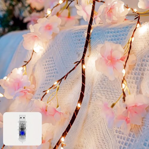 XINXIANLIAN 100 LED Cherry Blossom Lights, 5.9ft Fairy Lights for Bedroom, 8 Flashing Modes Cherry Blossom Branches, for Mantel, Wedding, Party and Christmas Decoration.