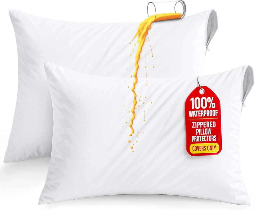 Utopia Bedding Pillow Protectors - Set of 2 Zippered Standard Size, Waterproof & Bed Bug Proof (White)