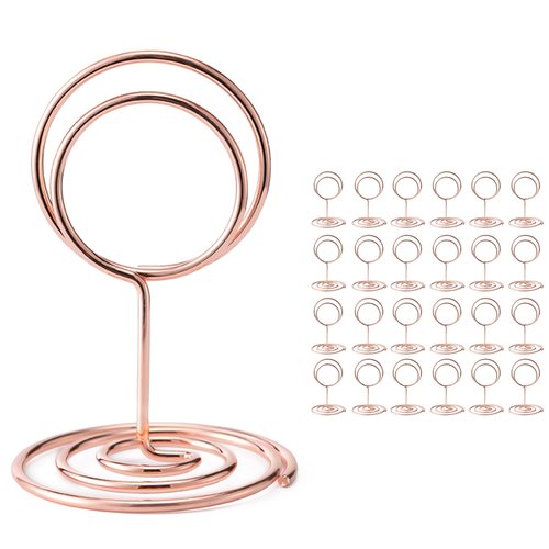Hoewina 26Pcs Table Number Holders, Place Card Holder, Wire Picture Holder, Small Size Table Card Holders, Photo Holder for Centerpieces, Wedding Reception, Party, Birthday (Rose Gold)