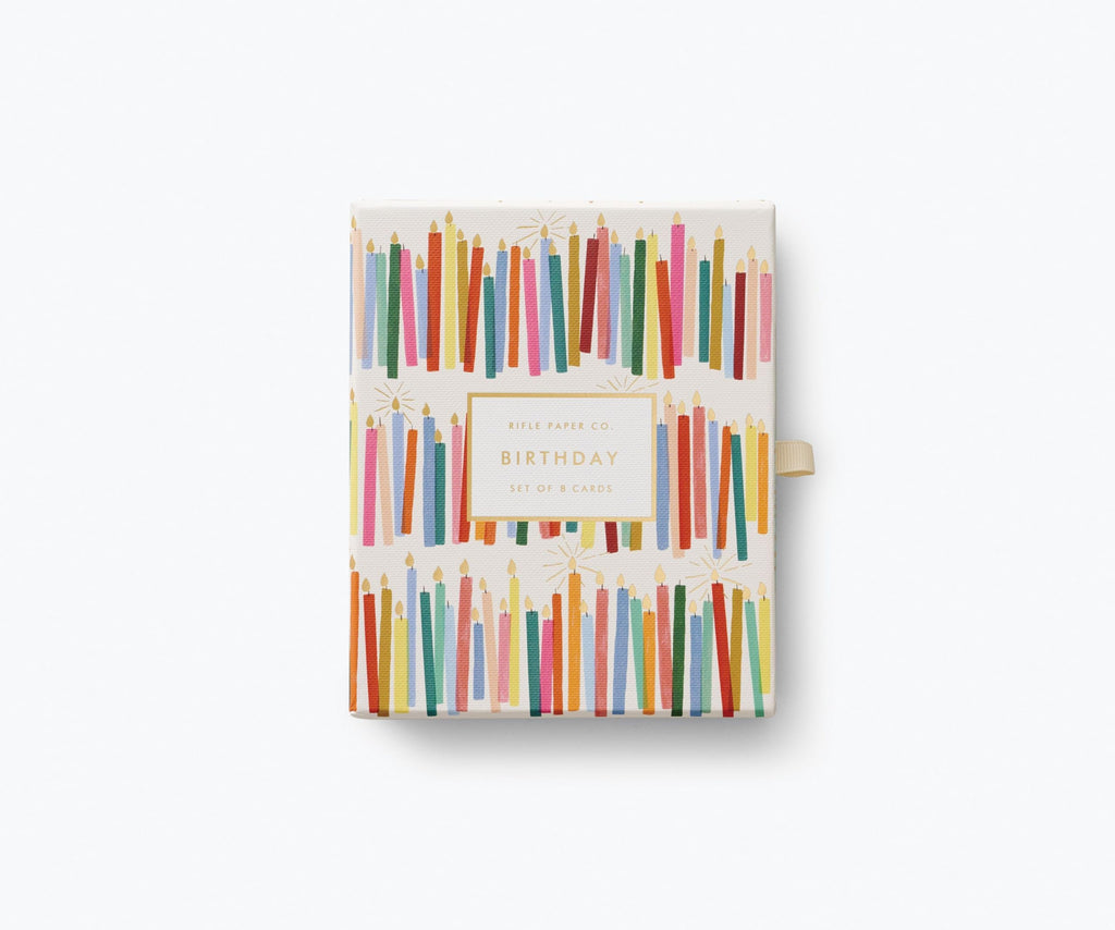RIFLE PAPER CO. Birthday Candles Keepsake Card Boxed Set of 8, 4.25" L x 5.5" W Blank Interior Lets Your Thoughtful Handwritten Note Take Center Stage, Artisanally Crafted in the USA
