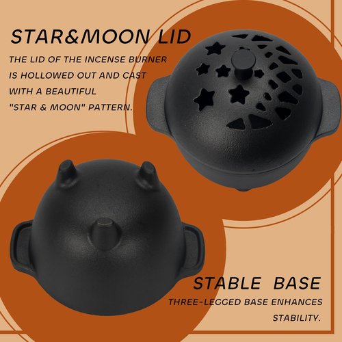 IPROUDER Cast Iron Incense Burner - Cast Iron Incense Holder Mini Cauldron for Sage, Palo Santo, Resin, Charcoal & Japanese Incense | Home, Rituals & Meditation Censer Bowl