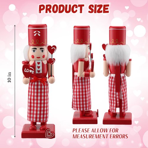Chunful Valentine's Day Nutcracker Wooden Red Heart Nutcracker Figures 10 Inch Lollipop Soldier Creative Collectible Gift for Valentine's Day Table Decor