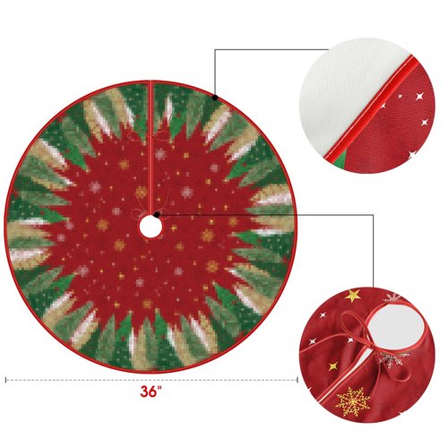 AVOIN colorlife Christmas Star Snowflake Red Christmas Tree Skirt 36 Inch, Fir Pine Spruce Winter Holiday Tree Mat Decoration