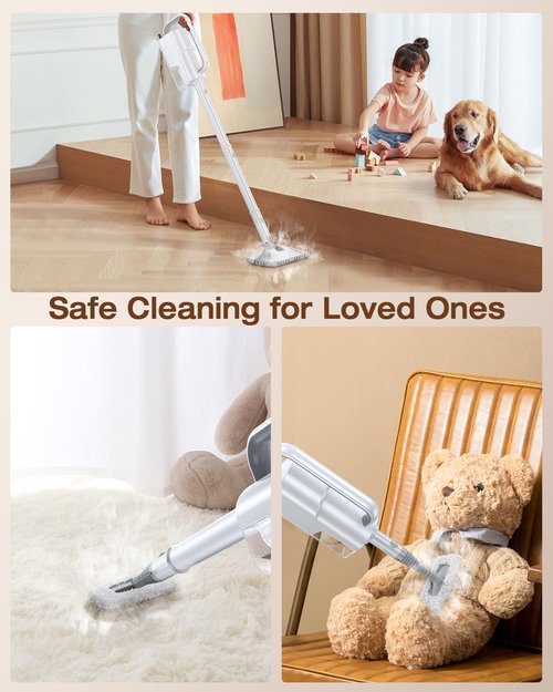 10-in-1 Steam Mop with Detachable Handheld Steamer, 350ml Tank, 10s Heat-Up, 248°F Steam Cleaner, 3-Level Control and Swivel Head for Floors, Carpets, Tiles, BBQ grill Multi-Surface Clean White