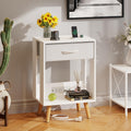 GYIIYUO Nightstand with Charging Station and Fabric Drawer, Side Table with Storage for Bedroom, Night Stand with Open Wood Shelf for Bedroom, Bedside Tables - White