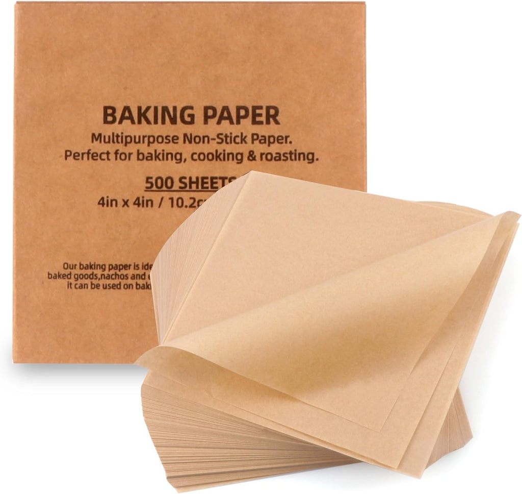 Precut Unbleached Parchment Paper Sheets by [Brand Name] | 500 Pcs Non-Stick & Greaseproof 4x4 Inch Baking Paper