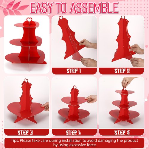 Willinglong 2 Pcs Valentine's Day Cupcake Stand 3 Tier Heart Red Cupcake Stand Cardboard Cupcakes Stands Tower Dessert Cup Tower Display Decoration for Birthday Wedding Baby Shower Party Supplies