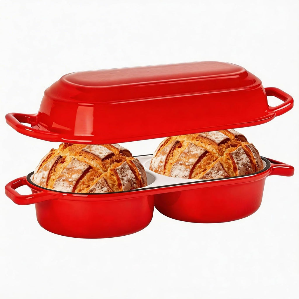 Skiennix Mini Double Dutch Oven - 2.2QT Enameled Cast Iron Pot with Lid | Non-Stick Sourdough Baking Pan