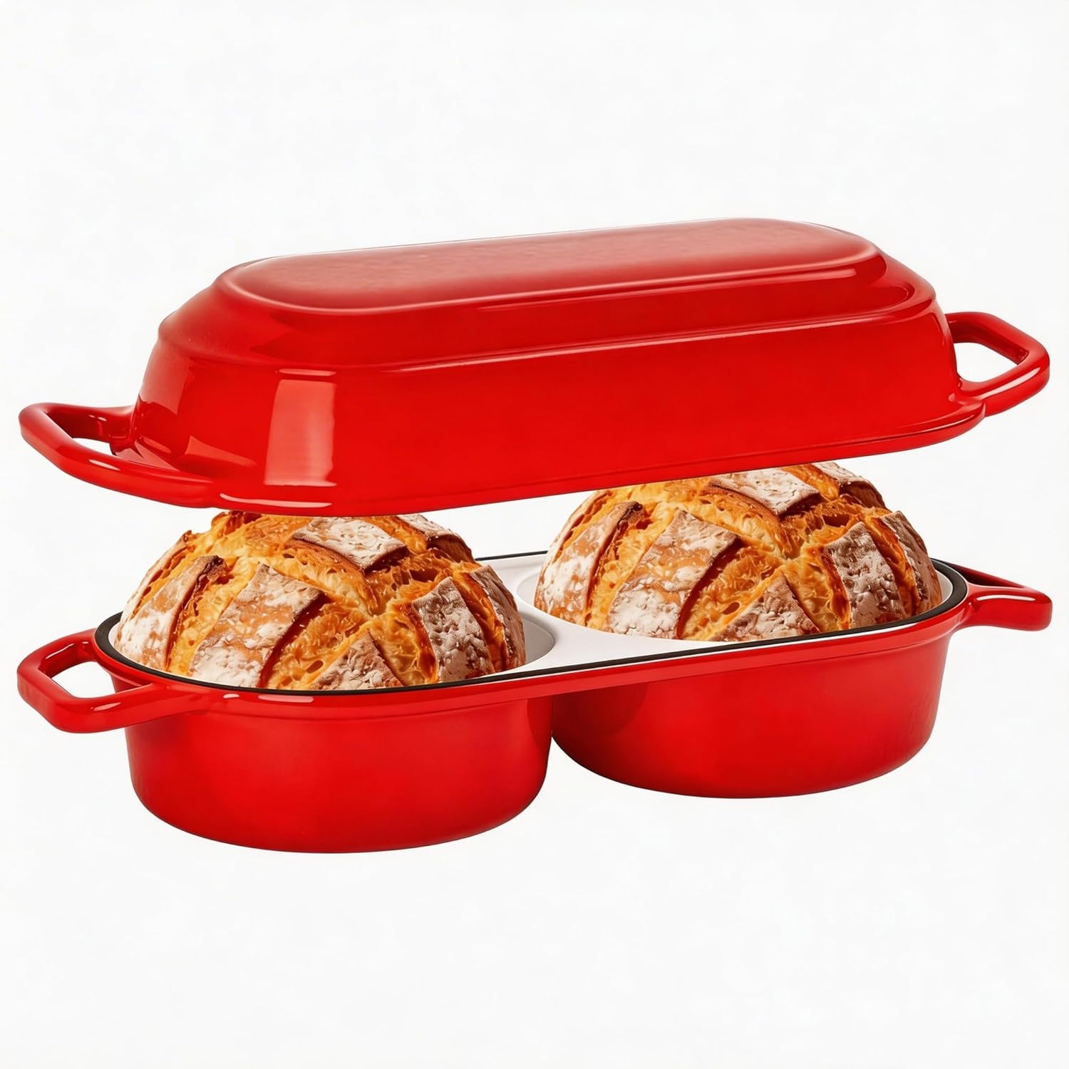 Skiennix Mini Double Dutch Oven - 2.2QT Enameled Cast Iron Pot with Lid | Non-Stick Sourdough Baking Pan