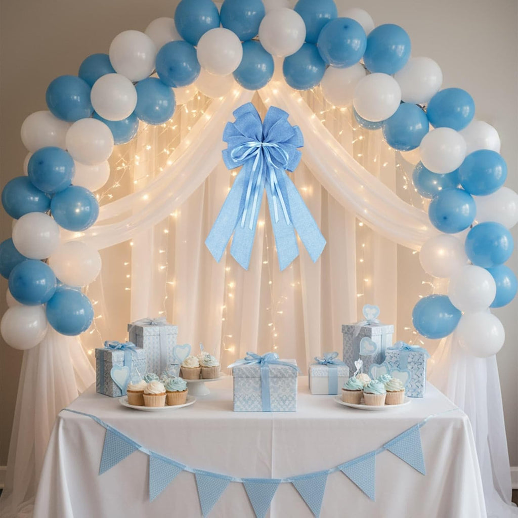 YKW Large Baby Blue Burlap Bow - 20x11 Inch Farmhouse Wreath Decor & Tree Topper