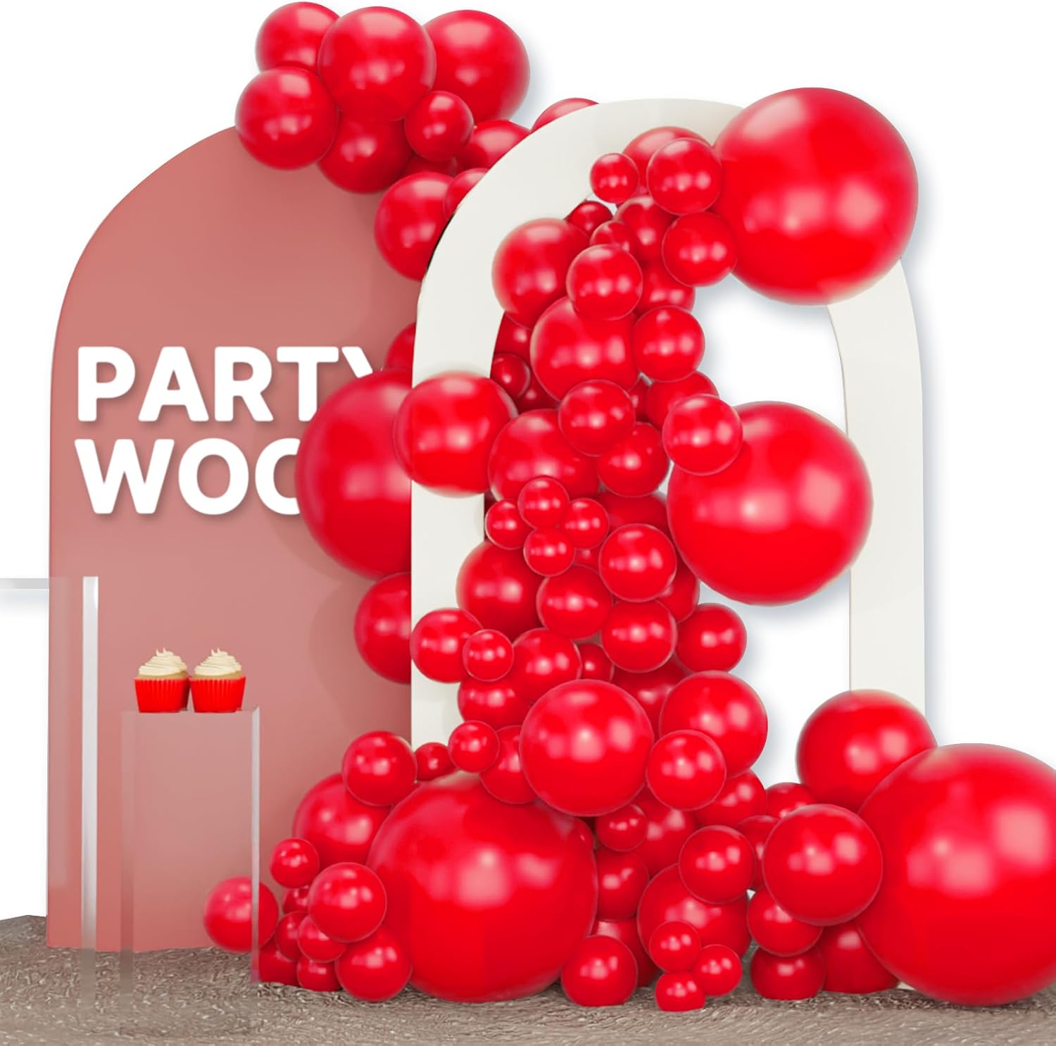 PartyWoo Red Balloons - 120 Pcs Arch Kit with 18", 12", 10", & 5" Sizes for Birthday & Graduation Decor