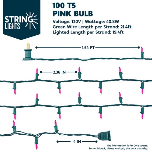 Joiedomi Pink Christmas String Lights,200(2x100) 42.8FT Valentines Day Fairy Tree Lights Plug in for Indoor Outdoor Xmas Valentines Decor Patio Holiday Theme Party Yard House,Green Wire