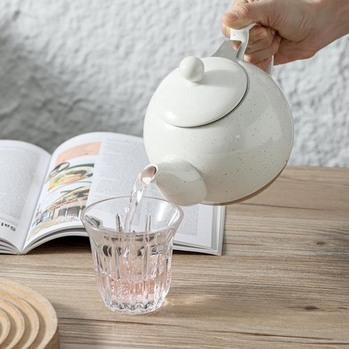 HVH 34 oz Porcelain Teapot with Stainless Steel Infuser, Ceramic Tea pot with Infuser for Loose Tea, Enough For 6 Cups, High Tea Series, Farmhouse Style (White)