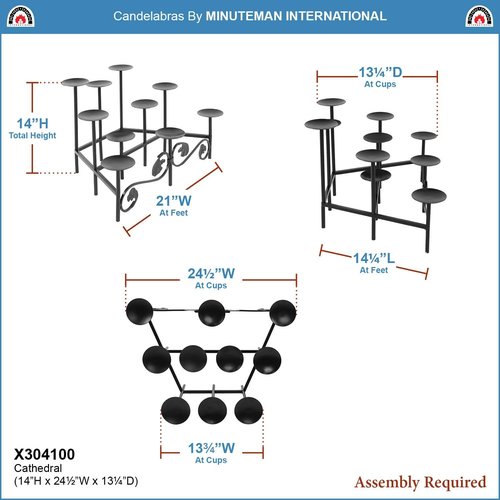 Minuteman International Wrought Iron Cathedral Fireplace Candelabra - Elegant Hearth Decor