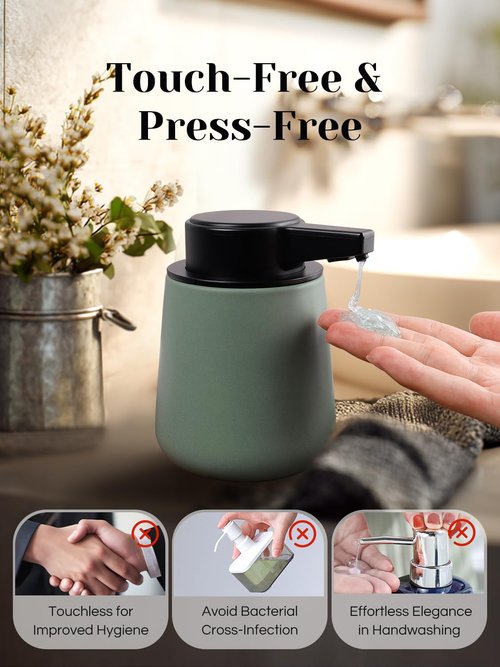 INGOFIN Automatic Soap Dispenser Touchless, Ceramic Auto Liquid Rechargeable Hand Soap Dispenser, Smart Electric Dispenser for Bathroom and Kitchen, Motion Sensor Hands-Free Soap Pump, Green