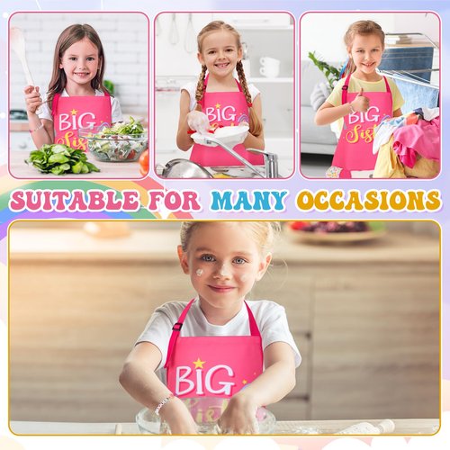 XLSXEXCL Big Sister Apron with Pockets, “Big Sister” Funny Apron Gifts for Girls, Adjustable Toddler Apron for girls for Cooking, Baking, Painting, Gardening (Pink)