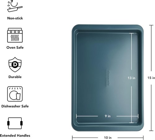KitchenAid Nonstick Baking Sheet - Swiss Engineered Aluminized Steel, Dishwasher Safe, 9x13 Inch, Agave