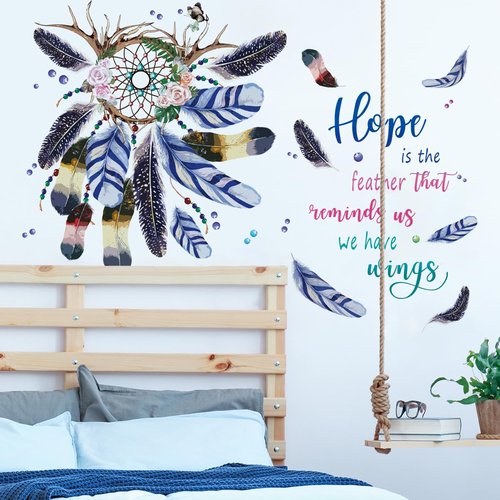 Runtoo Dream Catcher Wall Art Decal Boho Feather Quotes Wall Stickers Bedroom Girls Nursery Home Decor