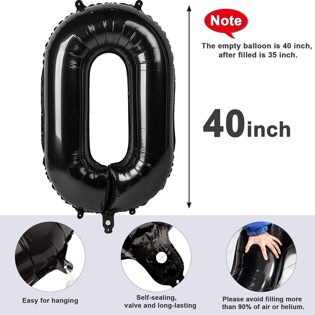 Number 0 Balloons - 40 Inch Black Number Balloons for Birthday, Wedding & Baby Shower Decorations