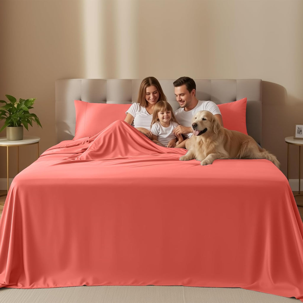 Utopia Bedding California King Sheet Set - Soft, Breathable Microfiber | 4-Piece in Coral