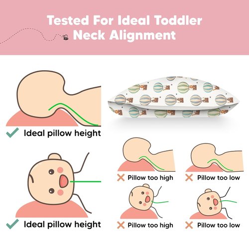 My Little Dreamy Toddler Pillow - Organic Cotton Travel Bed Pillow with Case, Soft & Breathable, 13x18 (Hot Air Balloon)