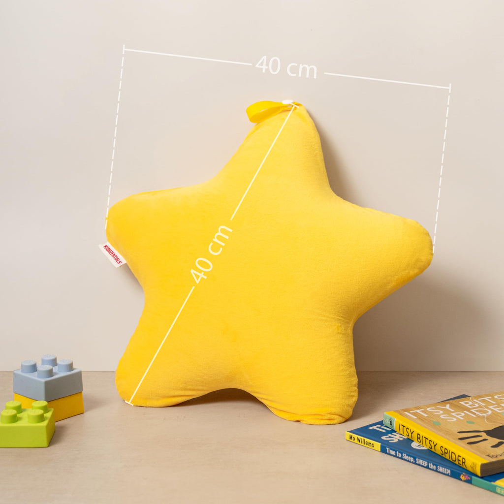 Kiddzentials Star Pillow 15in with Interior Memory Foam, Removable Outer Layer, Throw and Floor Pillow for Kids, Perfect for Classrooms, Childrens Room Decor, Yellow