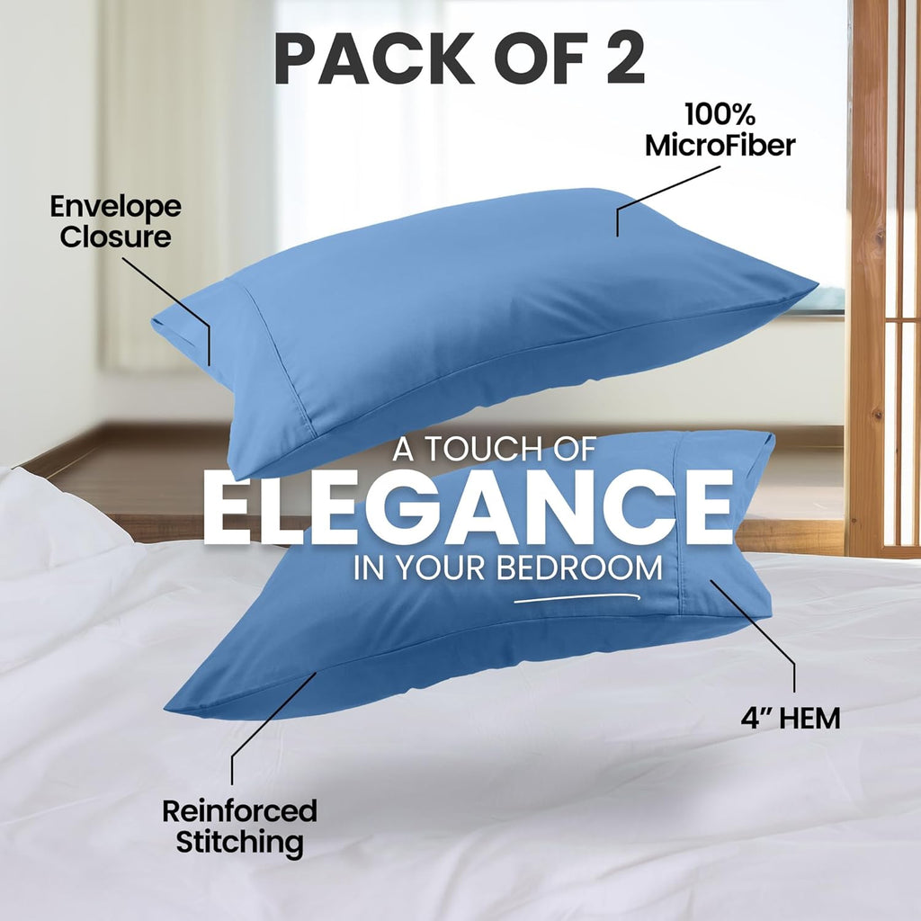 Utopia Bedding Pillow Cases - Soft Brushed Microfiber 2-Pack | Oeko-TEX Certified, 20x26 Inches, Dutch Blue