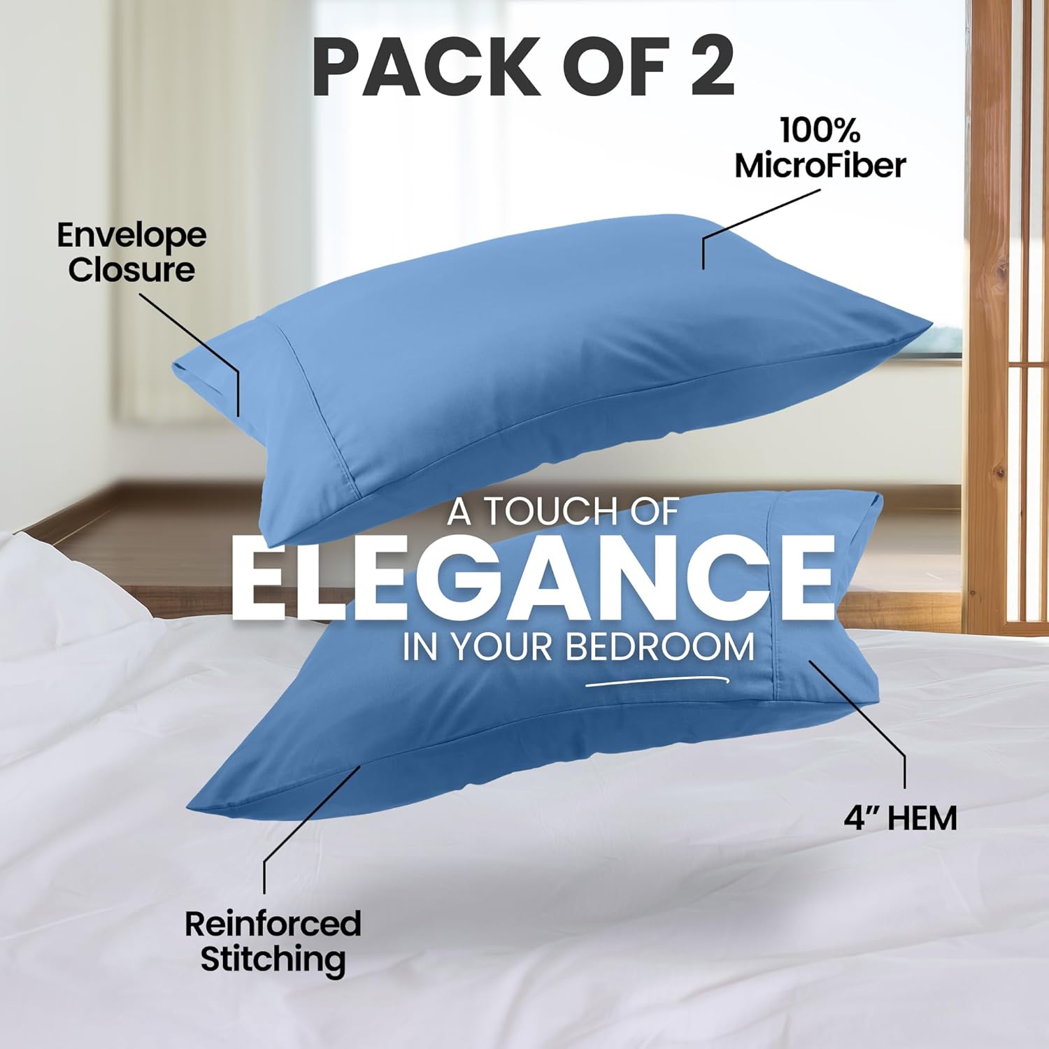 Utopia Bedding Pillow Cases - Soft Brushed Microfiber 2-Pack | Oeko-TEX Certified, 20x26 Inches, Dutch Blue