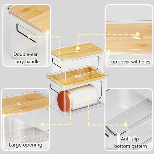 2 PACK Trash Bag Holder With Bamboo Top,Trash Bag Dispenser Roll Holder for Kitchen Pantry Cabinet Counter Under Sink Laundry Room Organizers