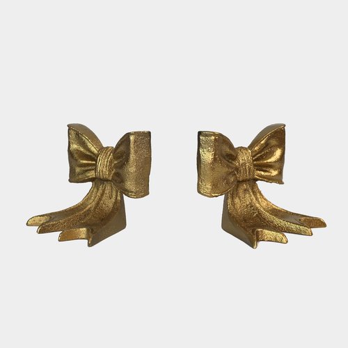 Remenna Gold Bow Metal Bookends Set of 2 Heavy Duty Cast Iron Book Ends for Heavy Books Unique Modern Decorative Book Holders for Shelves Home Accent Decor