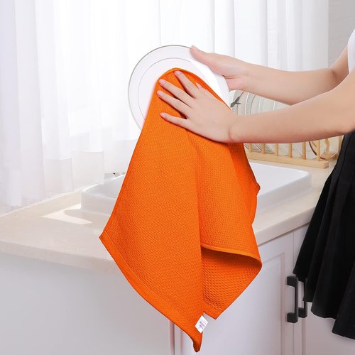 Homaxy Kitchen Dish Towels - Ultra Soft 100% Cotton Waffle Weave, Quick Drying, 13 x 28 Inches, 4-Pack, Orange