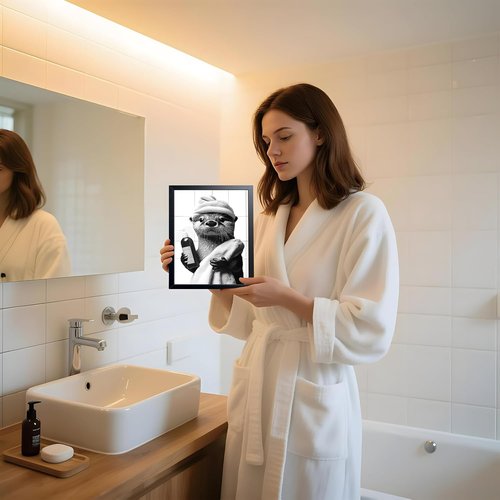 ARKZSHO Black and White Bathroom Wall Art - Funny Otter Bath Canvas Print | Modern Farmhouse Decor 8x10 Inch