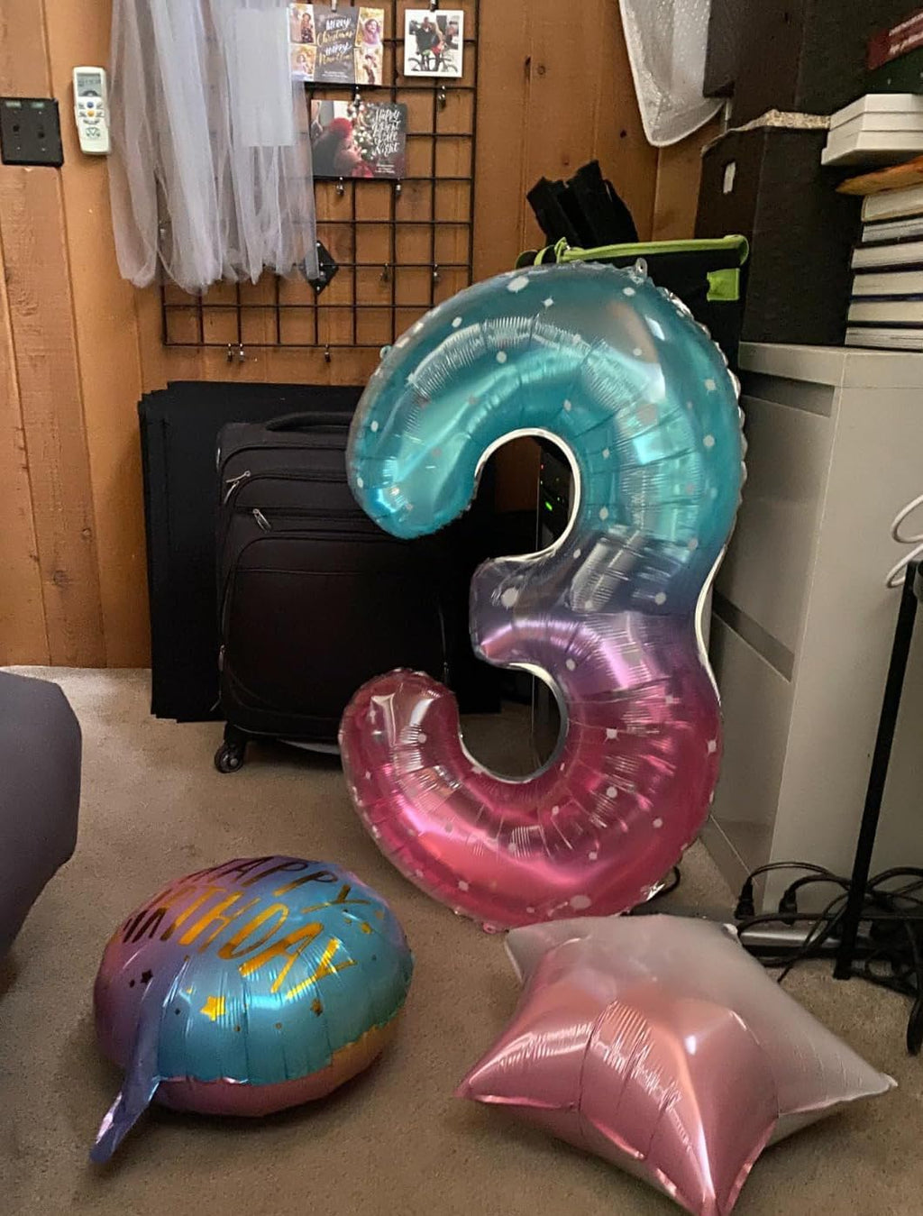 Numbers Balloon 3 - 40 Inch Large Pink, Purple & Blue Balloon for 3rd Birthday Party Decor