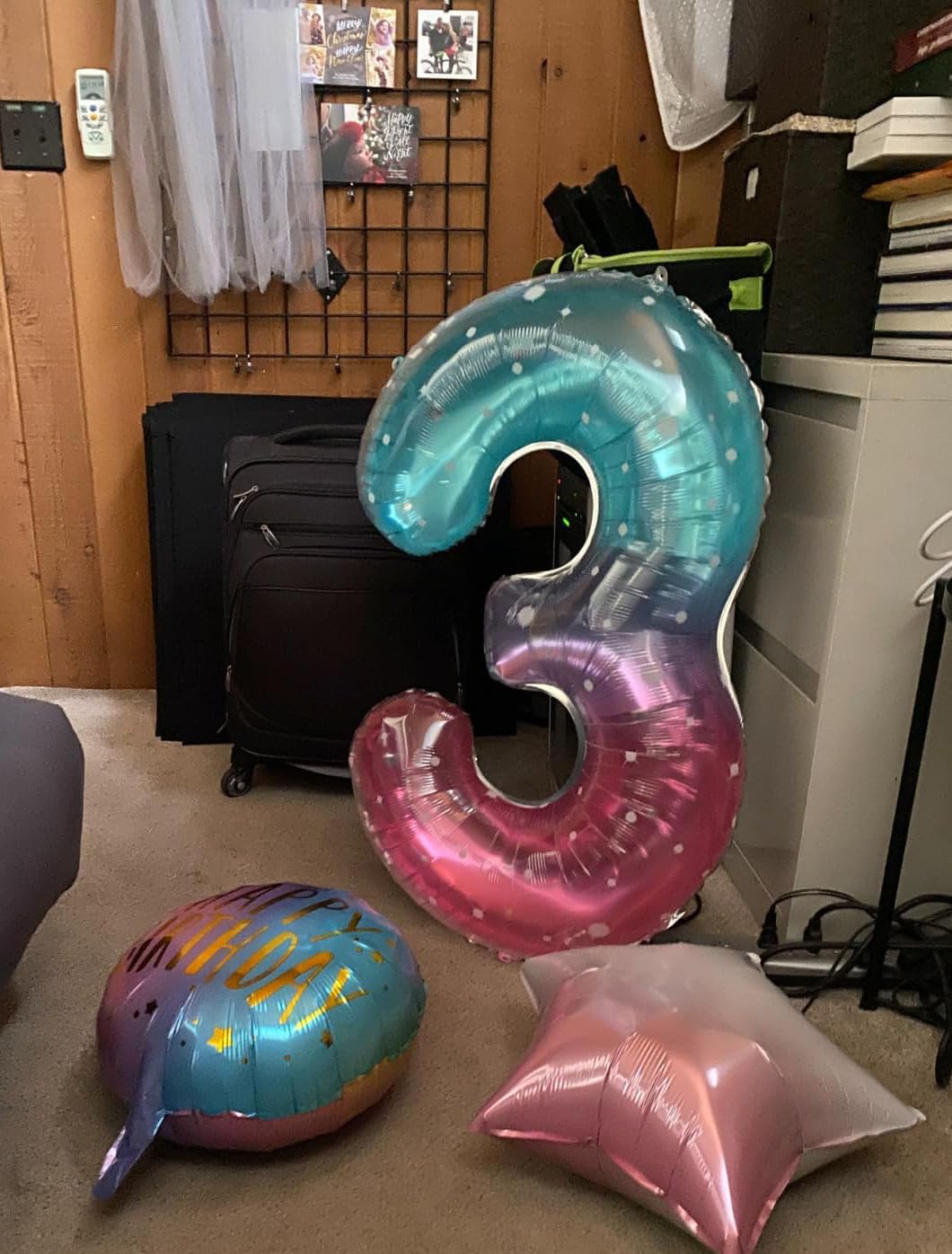 Numbers Balloon 3 - 40 Inch Large Pink, Purple & Blue Balloon for 3rd Birthday Party Decor