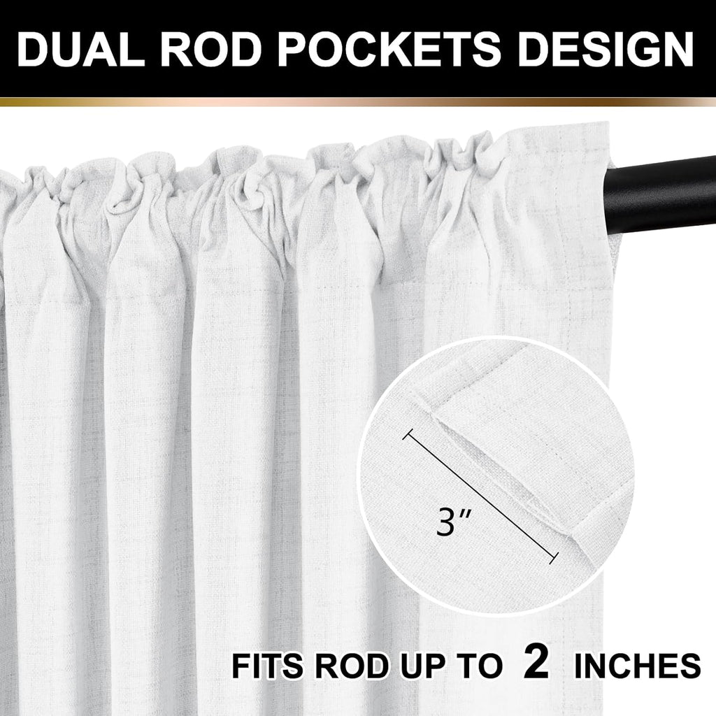 Skiennix 100% Blackout Curtains - Thermal Insulated Faux Linen | 84 Inch Length, 2 Panels Set in Bright White