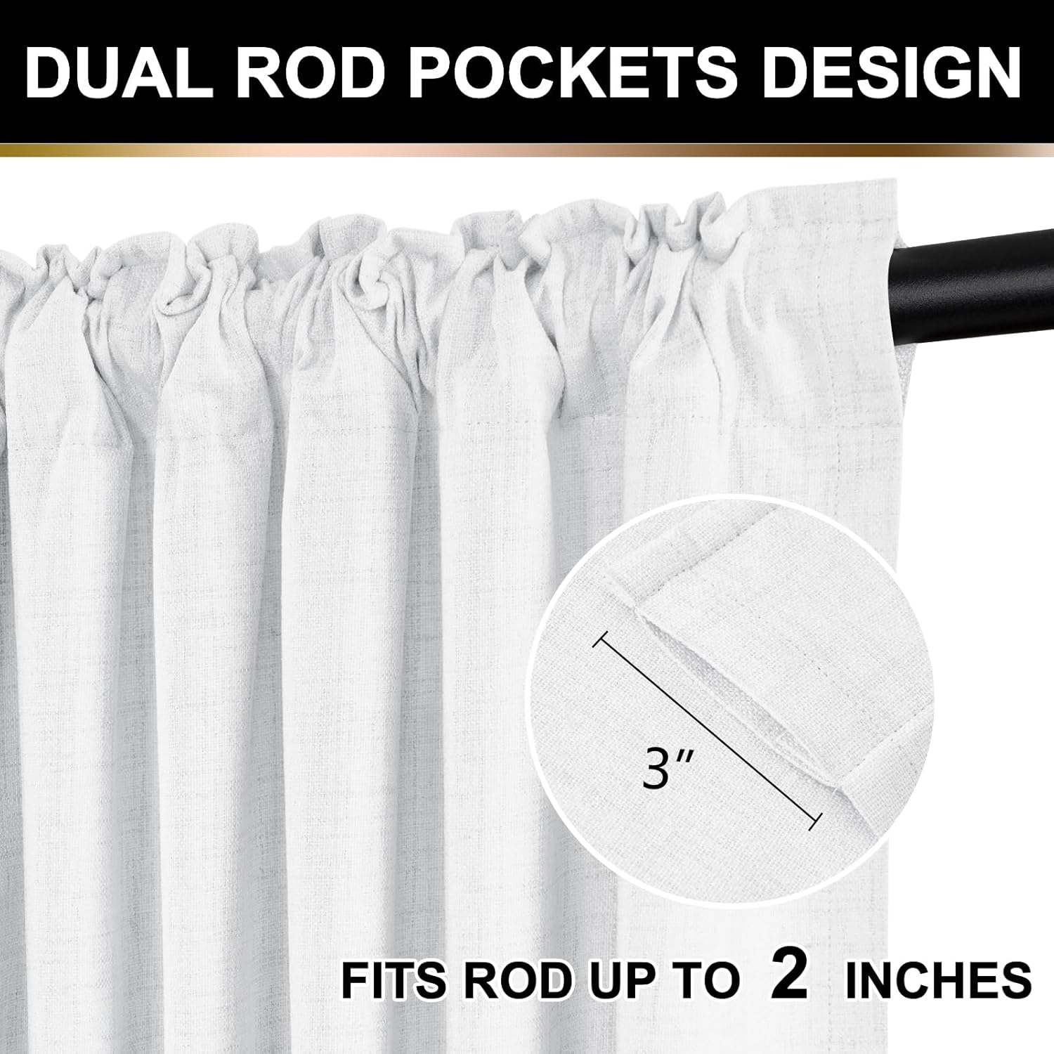 Skiennix 100% Blackout Curtains - Thermal Insulated Faux Linen | 84 Inch Length, 2 Panels Set in Bright White