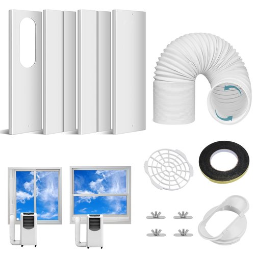 Ninonly Portable Air Conditioner Window Vent Kit with 5.9"" Exhaust Hose, Portable AC Seal Kit for Sliding Window with 4 Plates, Universal Coupler Fits 5.9 & 5.1 Inch Diameter Exhaust Hose, White