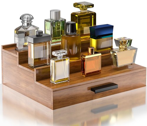 Sueuapp Walnut Wood Cologne Organizer for Men 3 Tier Cologne Stand,Wooden Cologne Holder Display Shelf with Hidden Compartment and Drawer,Perfume Organizer Great Gift for Men