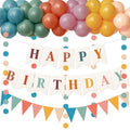 Kriyokiaa Retro Boho Happy Birthday Decorations Set with Groovy Rainbow Balloons, Happy Birthday Banner, Paper Flag, Circle Confetti Garland, Retro Birthday Party Decorations for Indoor Outdoor