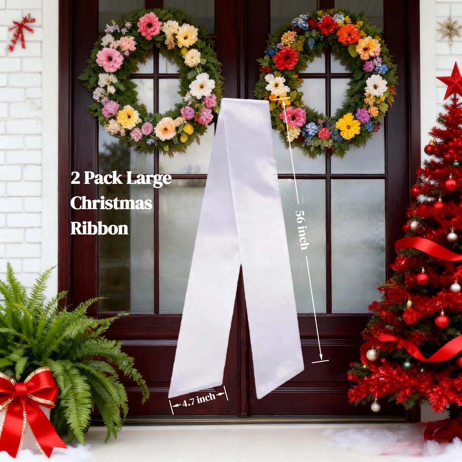 Skiennix 4 Pack White Wreath Sash - DIY Embroidery Satin Blank Accessories for Door Decor | Gift Box Included
