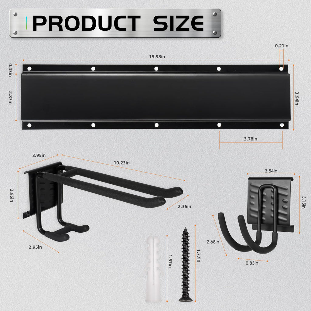 Garage Tool Organizer Wall Mount, Heavy Duty Garage Organization Tool Storage Utility Rack, Sturdy Storage Rack Hanger with Adjustable Hooks, Garden Tool Organizer for Shovel, Rake, Folding Chair