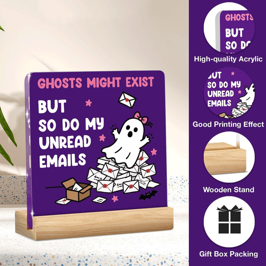 Skiennix Halloween Office Decor - Funny Acrylic Ghost Email Sign | Cute 4x4 Inch Desk Decoration for Work